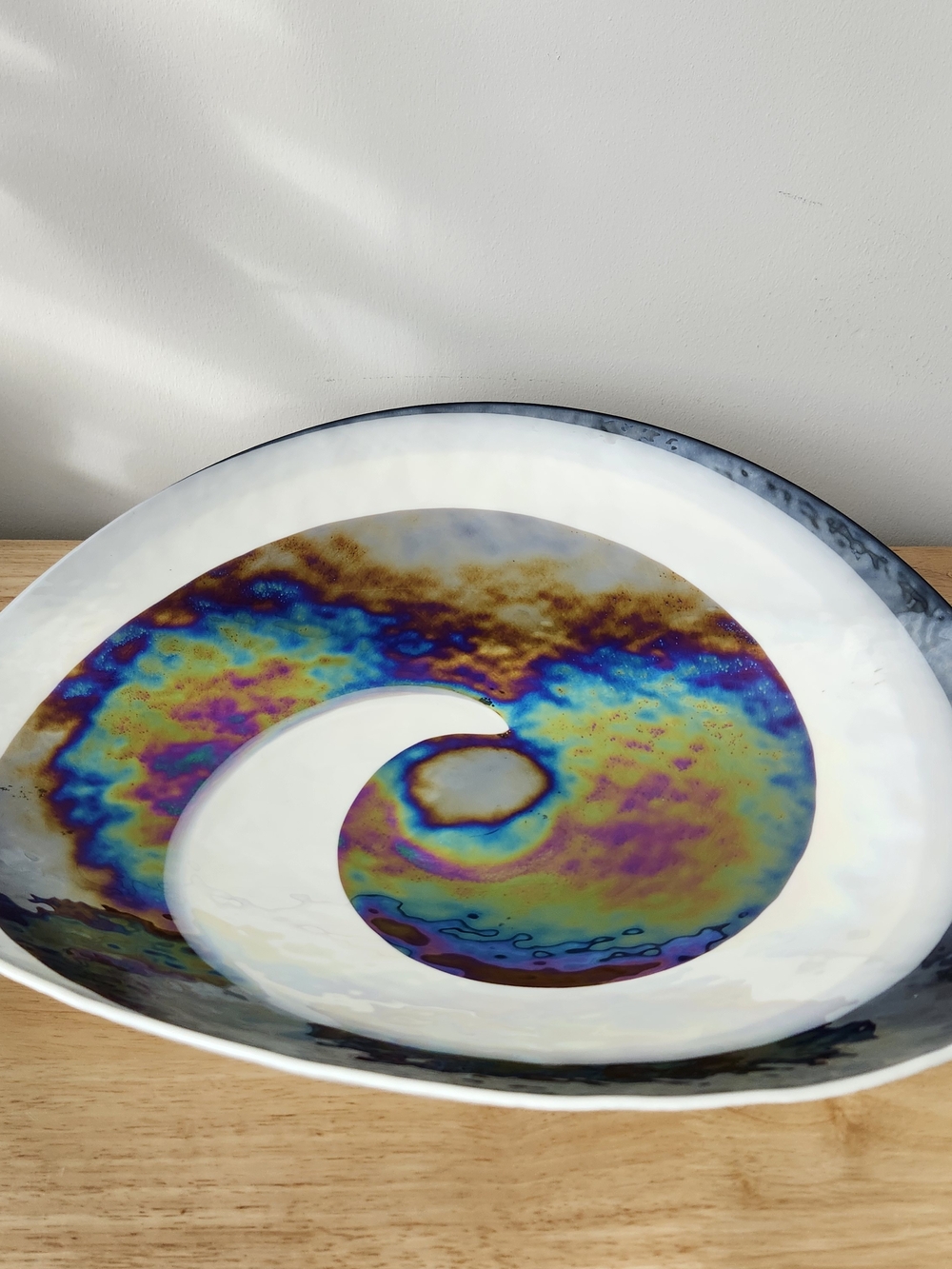 Handmade Iridescent Swirl Decorative Bowl White Blue